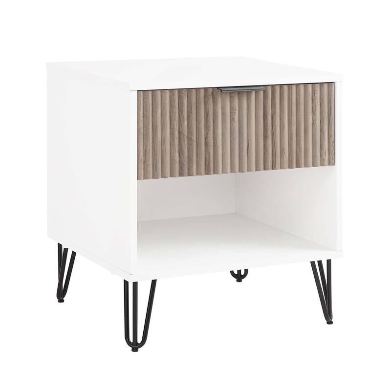 20" Fluted Nightstand with 1 Drawer and Metal Legs Modern Design