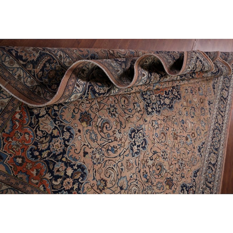 Traditional Mashad Persian Vintage Area Rug Hand-Knotted Wool Carpet - 8'4"x 11'2"