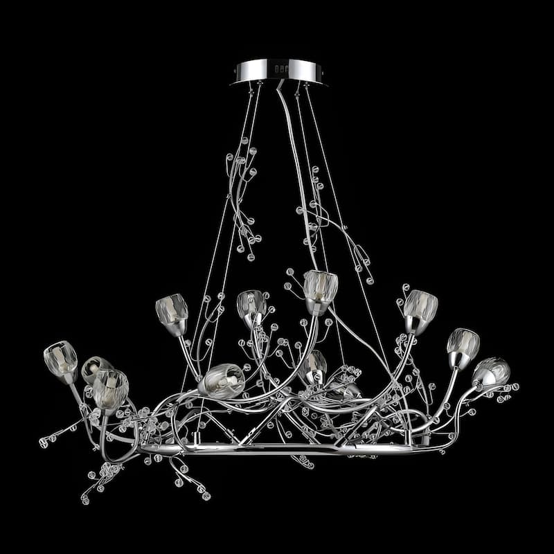 12 - Light Crystal Round Rose Flowers Tree Like Chandelier - Chome