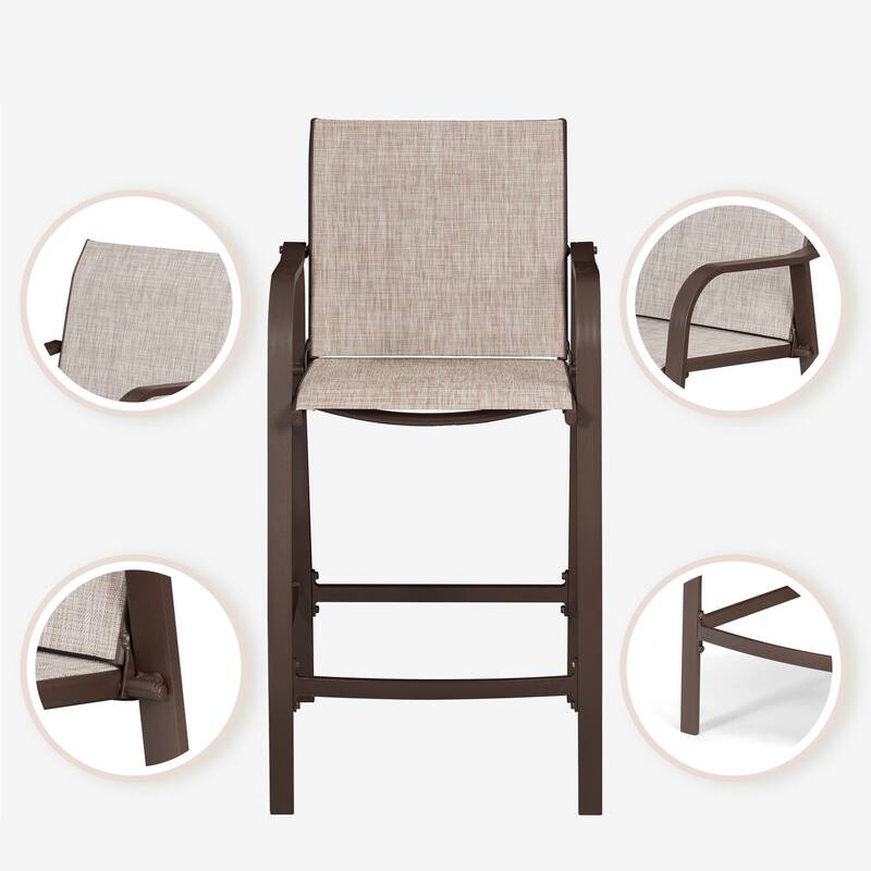 VredHom Outdoor Aluminum Bar Stool Set Patio Bar Chairs (Set of 2) - 21.7" W x 25.6" D x 43.7" H
