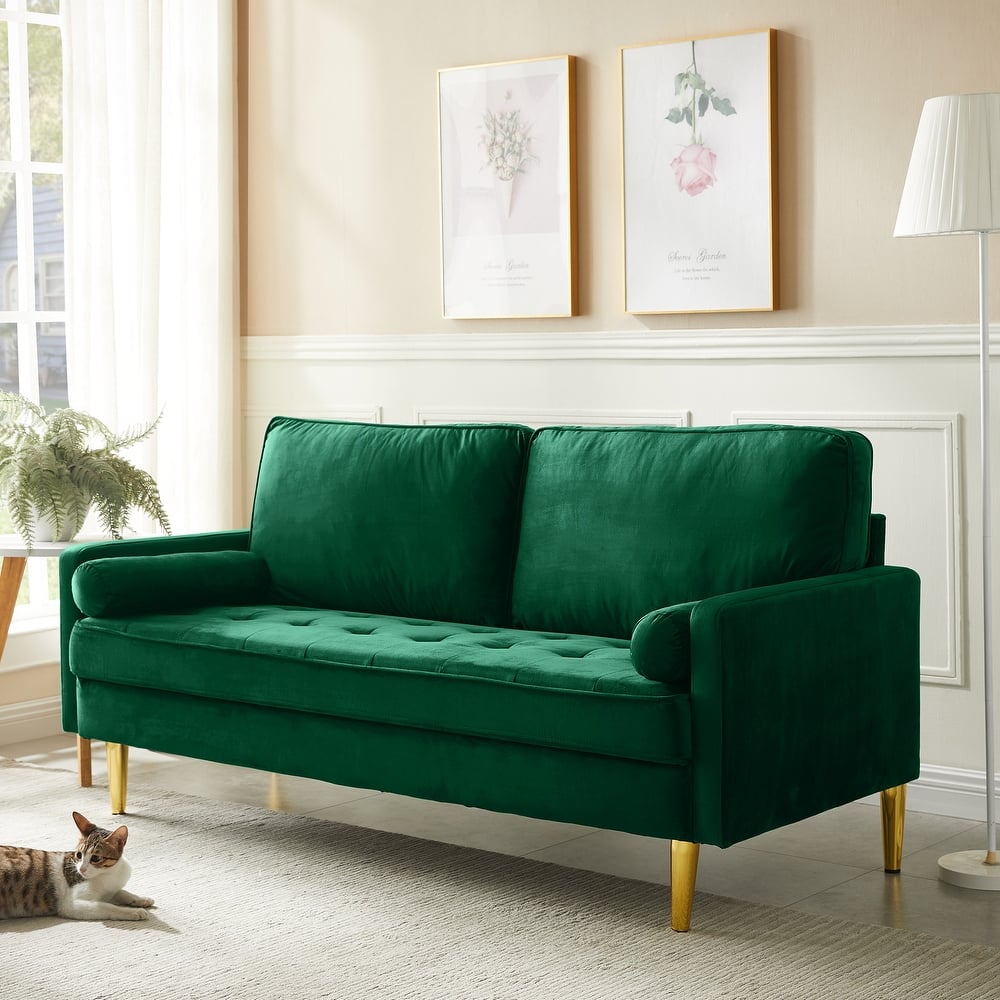 GDFStudio - Minimalist 65" Velvet Loveseat with Metal Legs