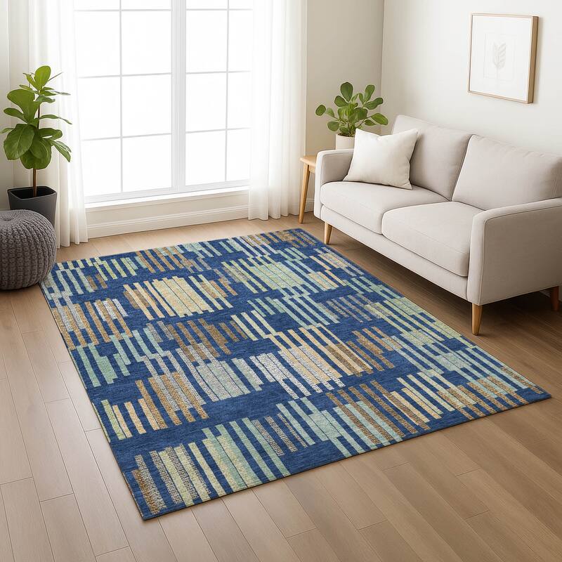 Machine Washable Indoor/ Outdoor Modern Pines Chantille Rug
