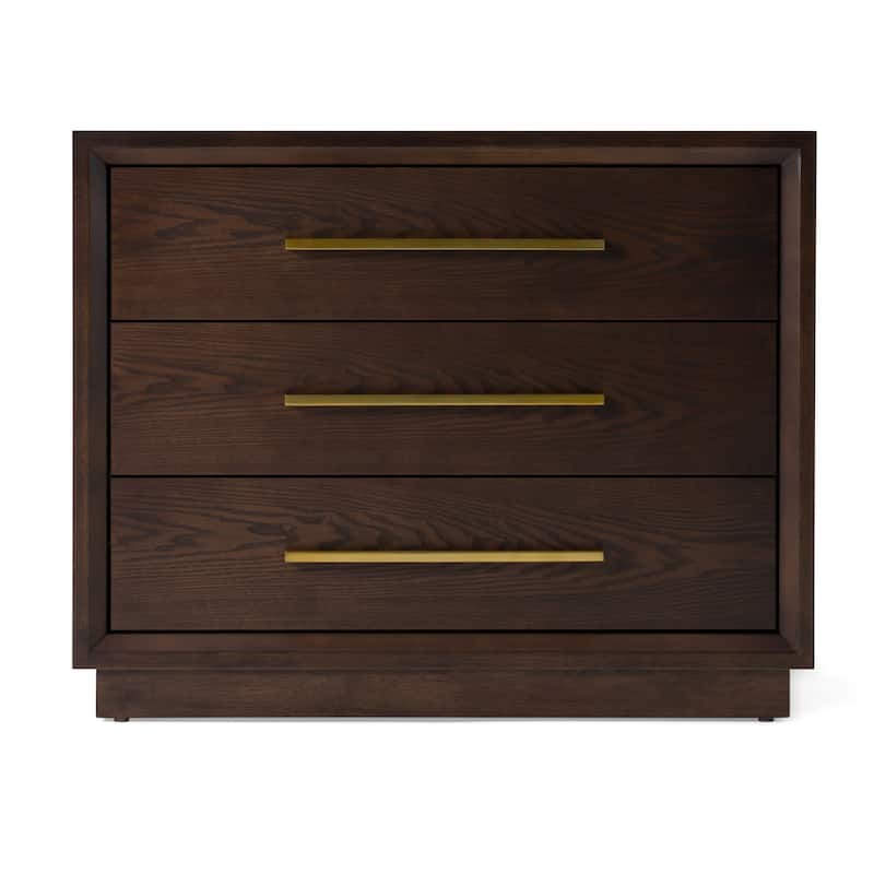Modrest Manhattan Contemporary Brown Oak and Gold Nightstand