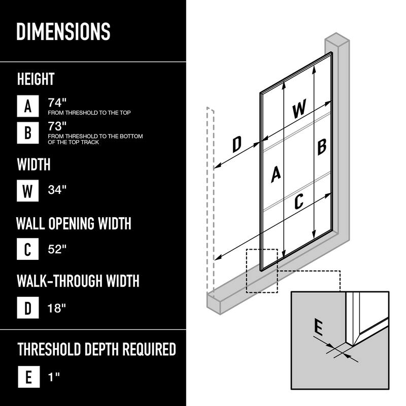 VIGO Divide 34" W x 74" H Framed Fixed Shower Screen in Matte Black