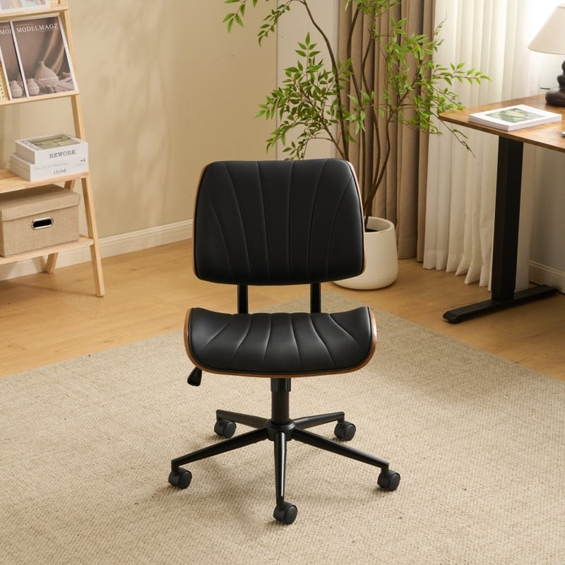 PU Trapezoid Curved Back Swivel Office Chair