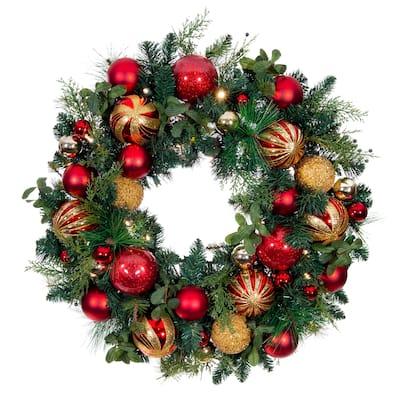 30 in. Lighted Christmas Wreath - Christmas Classic - Red