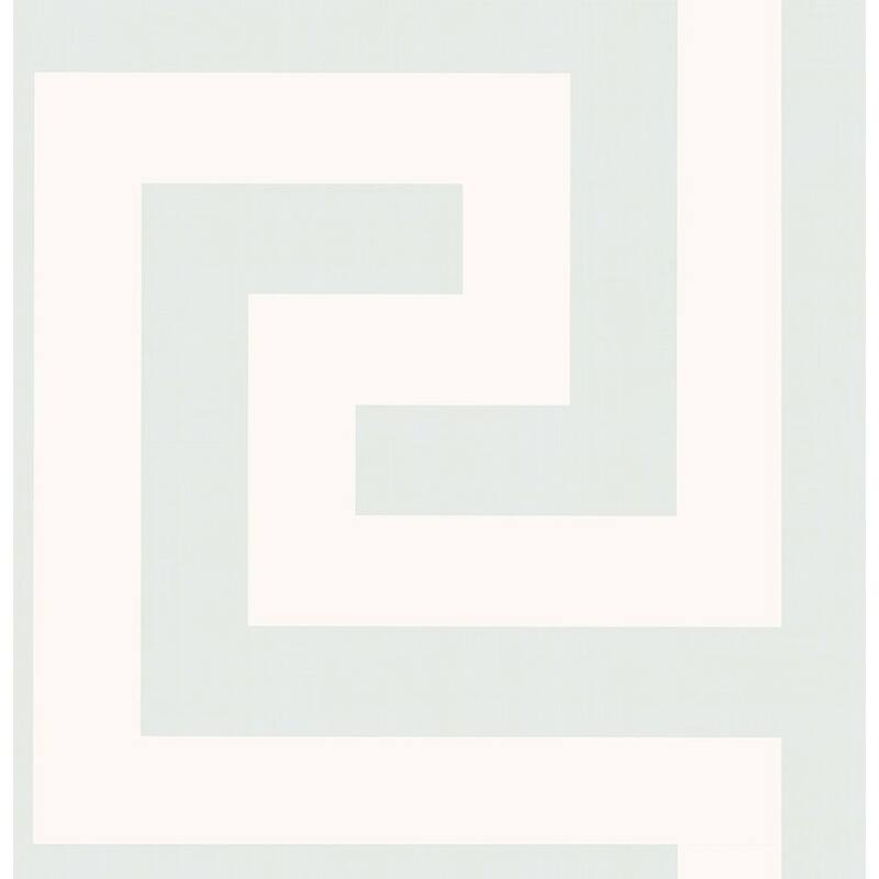 Seabrook Designs Vogue Greek Key Unpasted Wallpaper - 27 in. W x 27 ft. L - Metallic Pearl and Powder Blue