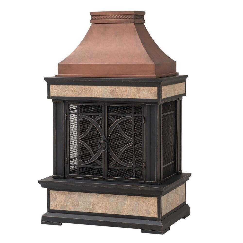 Shop Sunjoy Heirloom Slate Wood Copper Burning Fireplace