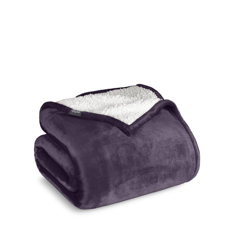 Bare Home Sherpa Fleece Blanket - Reversible Plush Bed Blanket - Twin/Twin XL - Eggplant