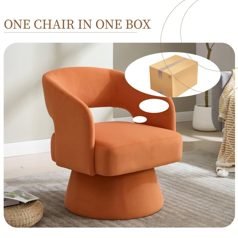 Velvet Swivel Barrel Chair, Accent Chair Armchair with Rotation Club Chair & Curved Ergonomic Back
