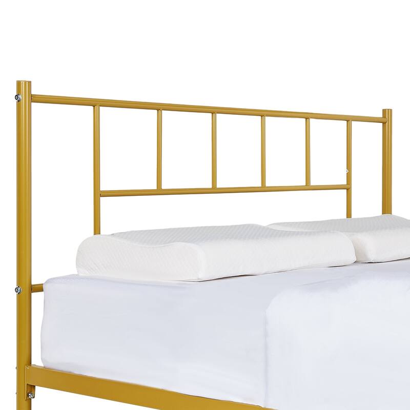 VECELO Victorian Style 14 Inch Metal Platform Bed Frame with Headboard, Heavy Duty Steel Slat Support, No Box Spring Needed
