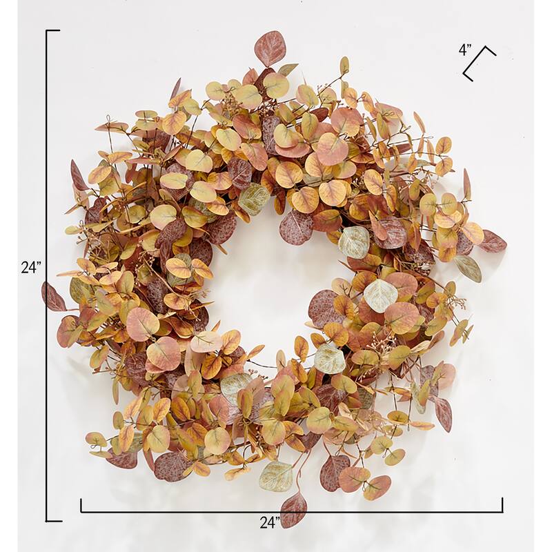 24" Fall Harvest Artificial Eucalyptus & Seed Wreath on Natural Twig Base