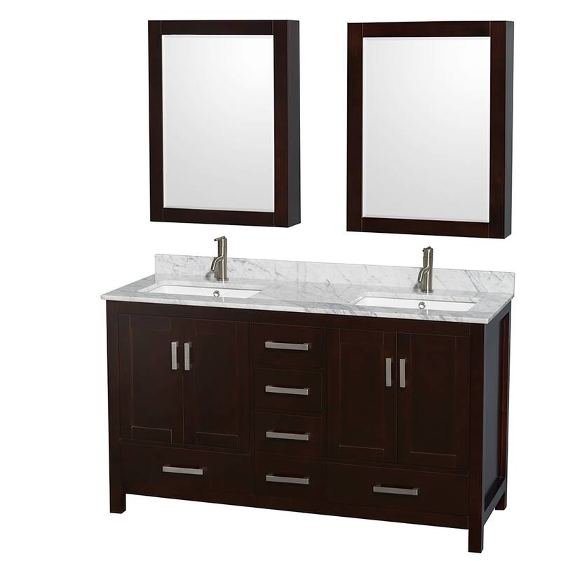 Wyndham Collection WCS141460DUNSMED Sheffield 60" Free Standing Double - Espresso / White Carrara Marble Top / Brushed - Espresso Finish