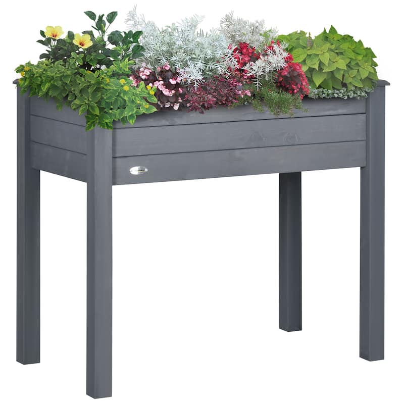 Outsunny Raised Garden Bed with Legs, 34" x 18" x 30", Elevated Wooden Planter Box, Self-Draining with Bed Liner - Dark Gray