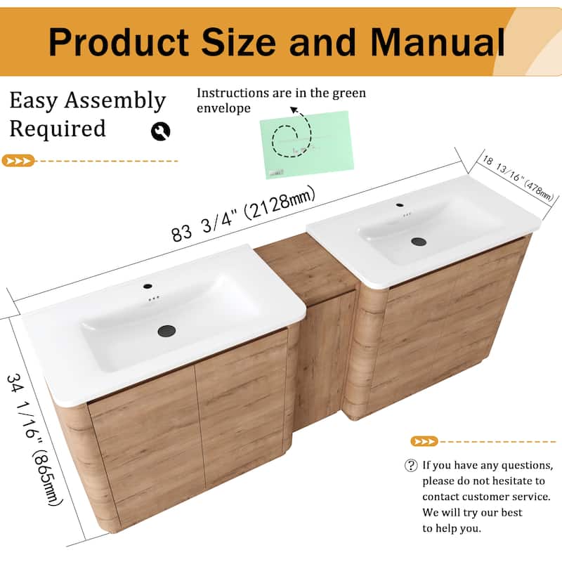 Malwee 36"/40"/48"/52"/60"/64"/84"/92" Bathroom Vanity with Sink, FreeStanding Bathroom Vanity with Door and Adjustable Shelf