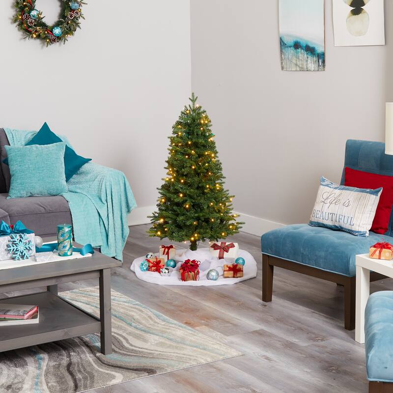 4' Pre-Lit Vermont Fir Artificial Christmas Tree, Warm Clear LED Lights - 4 Foot