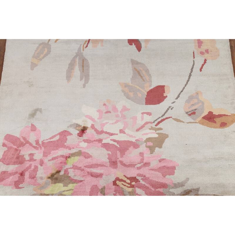 Handmade Flowers Wool & Silk Indian Area Rug - 6'3"x 9'0"