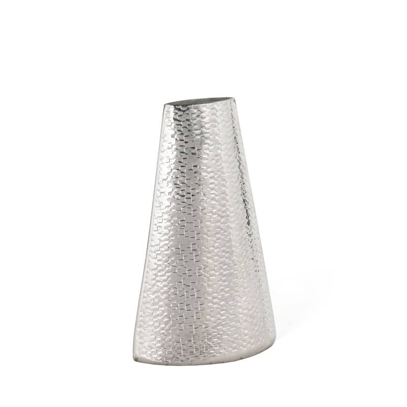 HomeRoots 10" Silver Abstract Cylinder Cone Table Vase - 6.5