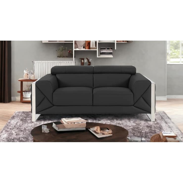 HomeRoots 75" Gray And Silver Italian Leather Loveseat - Gray