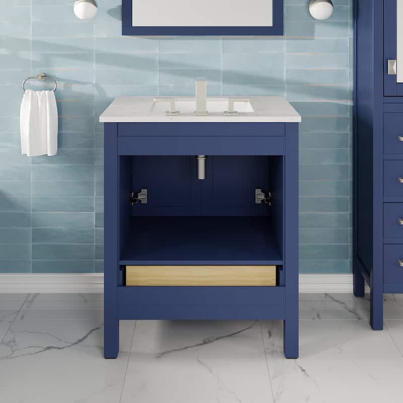 Eviva Aberdeen 24"W x 22"D Blue Bathroom Vanity with Carrara Quartz Countertop and Undermount Porcelain Sink