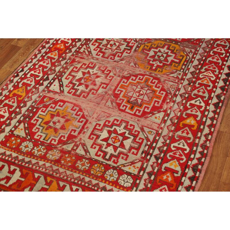 Hand Knotted Oriental 100% Wool Carpet Transitional Geometric Red Anatolian Runner Rug - 9' 9'' X 3' 8''