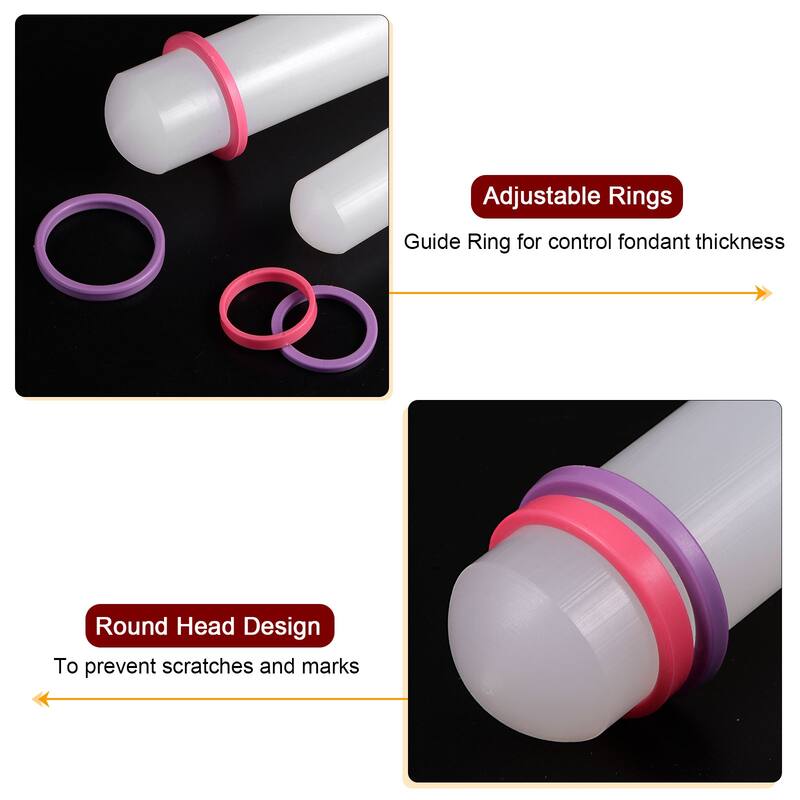 Fondant Rolling Pin with Rings PP 30cm x 2.5cm Non Stick for Baking White - 30cm x 2.5cm
