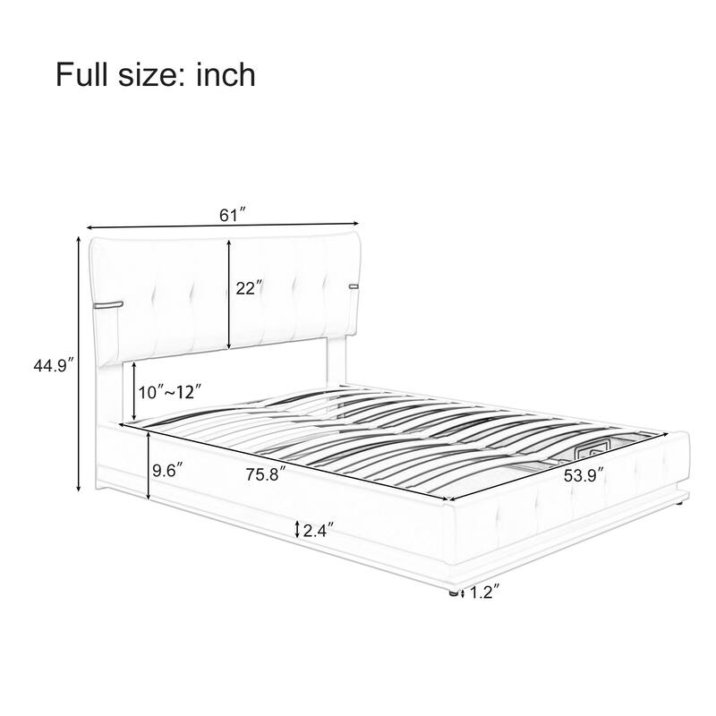 Grounded Bed Upholstered Platform Bed w/ Storage Underneath, White Full