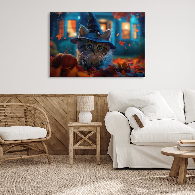 Stupell Halloween Witch Kitten & Pumpkin Canvas Wall Art Design By Wumples