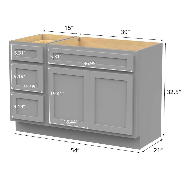Vanity Art 54" Oak Freestanding Bathroom Vanity Cabinet without Top