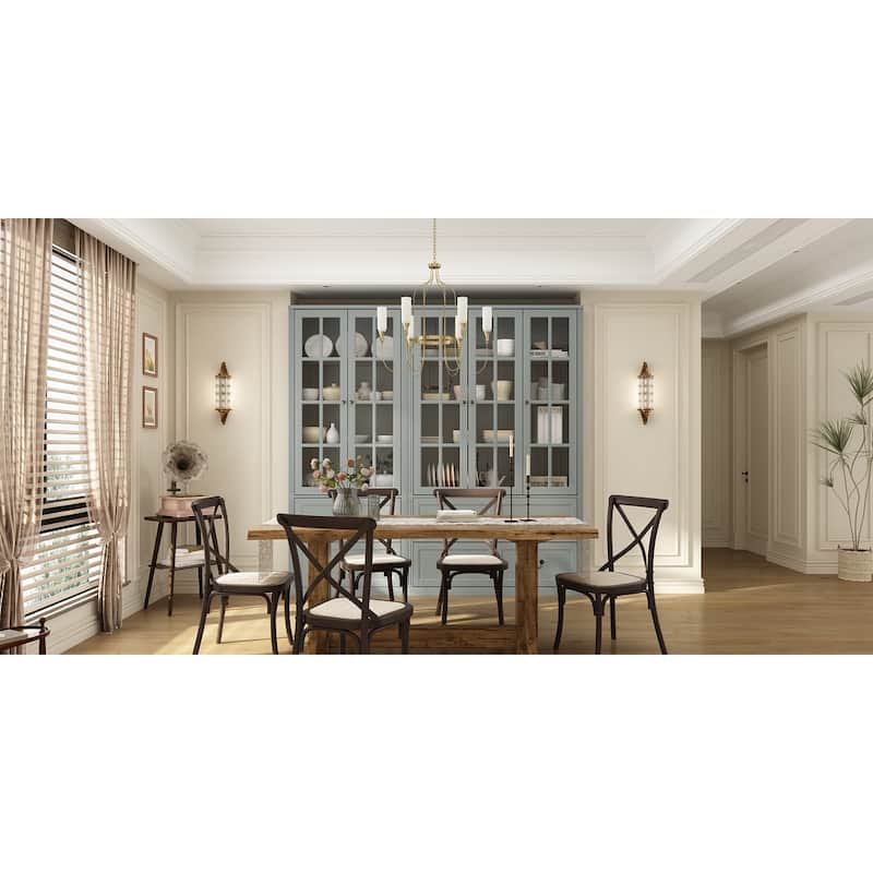 78.7"H Combo Glass Doors Display Cabinet Wooden Bookshelf Organizer