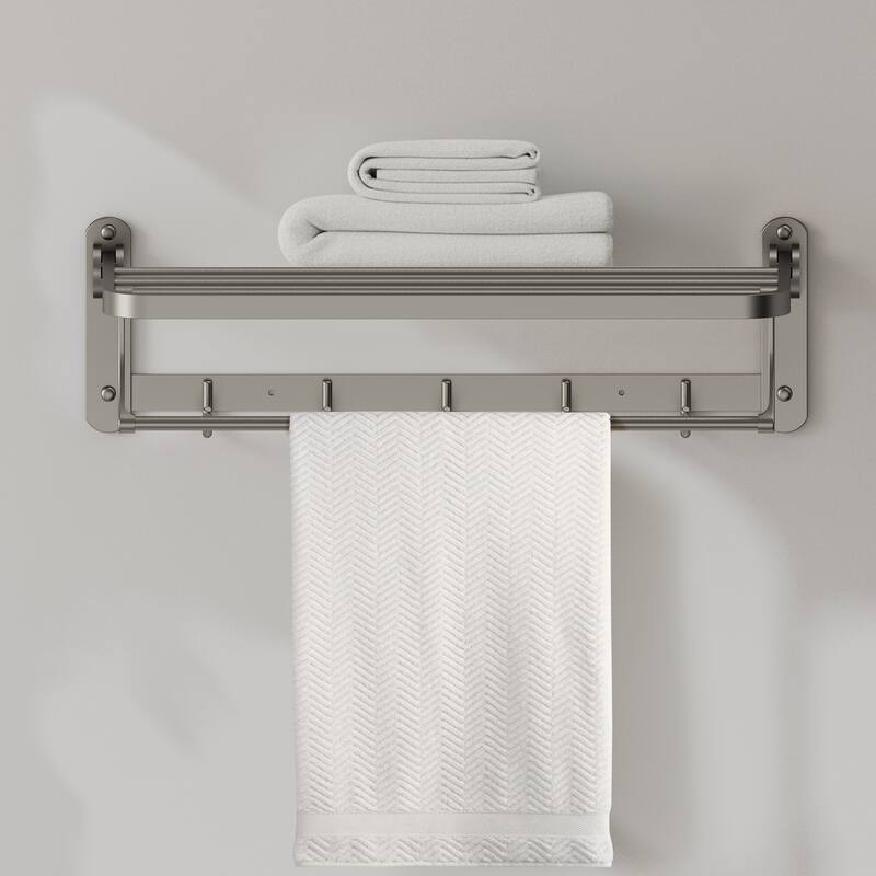 2-Tier Stainless Steel Bath Towel Rack with 5 Hooks