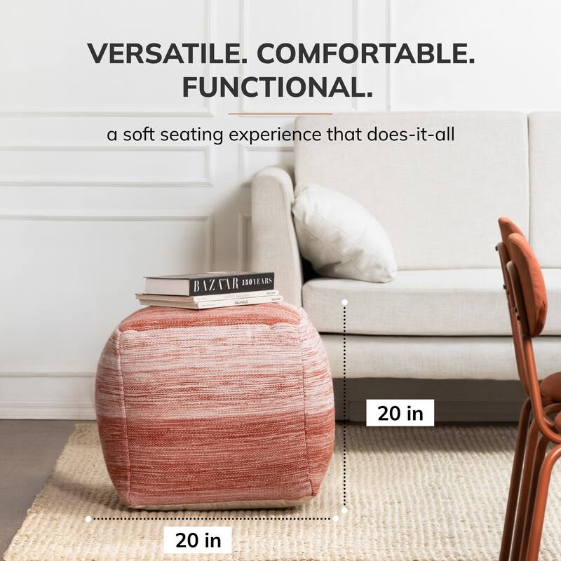 Jani Caledonia 20 x 20 x 20 Square Red & Ivory Pouf Ottoman - Handmade Footrest for Living Room, Bedroom, Nursery