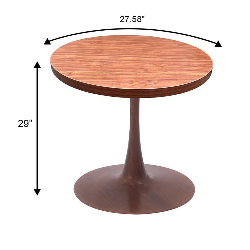 Bristol 27" Round Dining Table with MDF Top and Walnut Steel Pedestal Base for Modern Kitchen and Dining Room