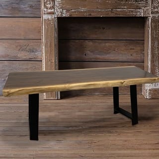 Greenage Pieced Teak Rectangle Bench Rustic Metal Seating Chair