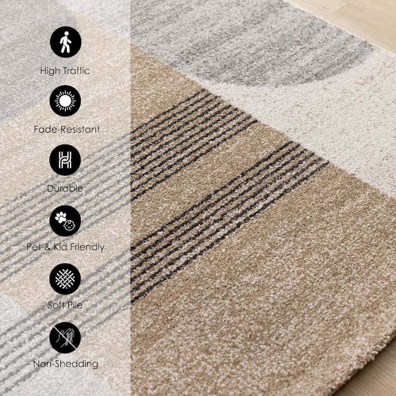 Brown Grey White Striped Arched Shapes Indoor Rug