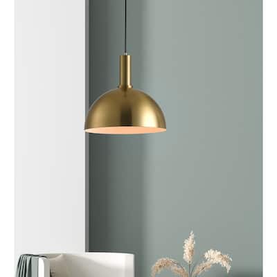 Vintage Gold 1-Light Hemispherical Metal Shade Pendant Lighting Fixture