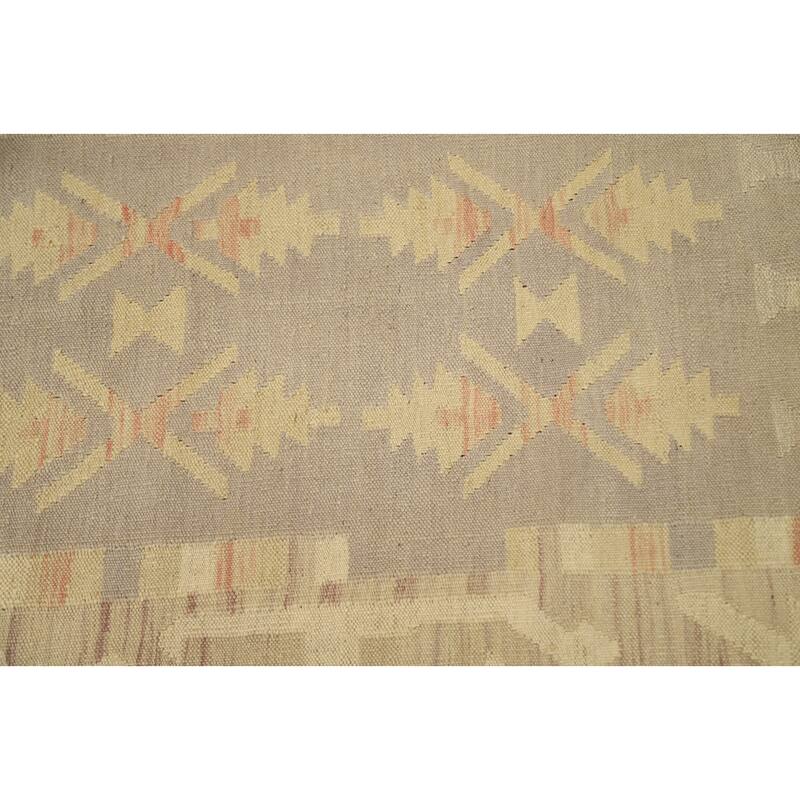 Hand Woven Oriental 100% Wool Carpet Southwestern Tribal Purples Kilim Runner Rug - 12' 3'' X 2' 9''