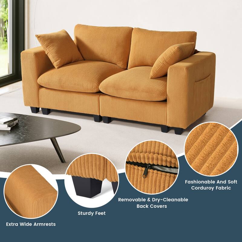 Hamilton Corduroy Upholstered Modular Loveseat with USB Port