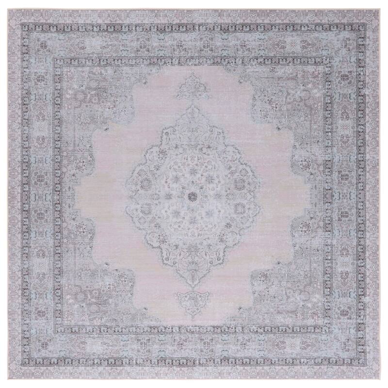 SAFAVIEH Tucson Machine Washable Slip Resistant Eleanore Oriental Medallion - 6' Square - Beige/Light Green - Square