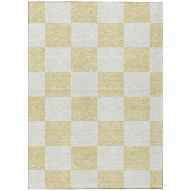 Machine Washable Indoor/ Outdoor Modern Checker Chantille Rug