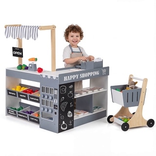 Costway Kids Grocery Store Playset Wooden Pretend Play Supermarket - See Details