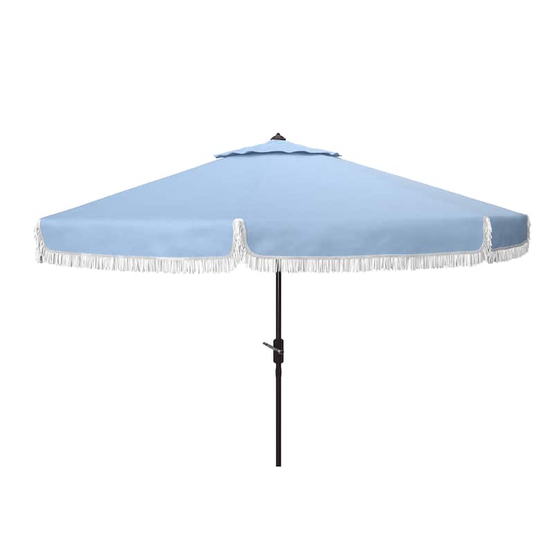 SAFAVIEH Ronette Fringe 9 Ft Crank Outdoor Umbrella