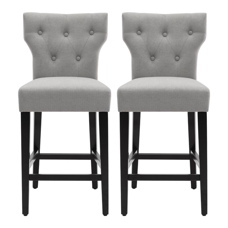25 Inches Fabric Counter Height Bar Stools Button Tufted Upholstered Island Chairs Set of 2 - Grey-2-piece