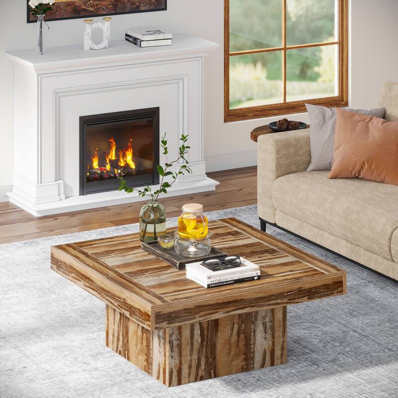 Farmhouse Coffee Table Square LED Coffee Table Engineered Wood Coffee Table