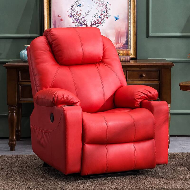 MCombo Electric Power Lift Recliner Chair Sofa with Massage and Heat, 3 Positions, USB Ports, Faux Leather 7040