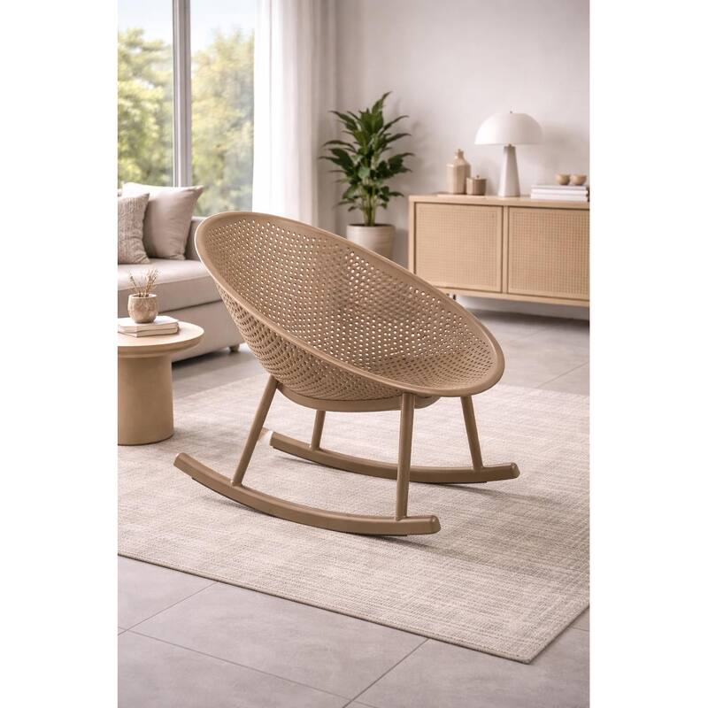 Patio Rocking Chairs | Oval Egg Shaped Lounge Rocker | All Weather Plastic | Modern Accent Side Chair for Indoor or Outdoor Use
