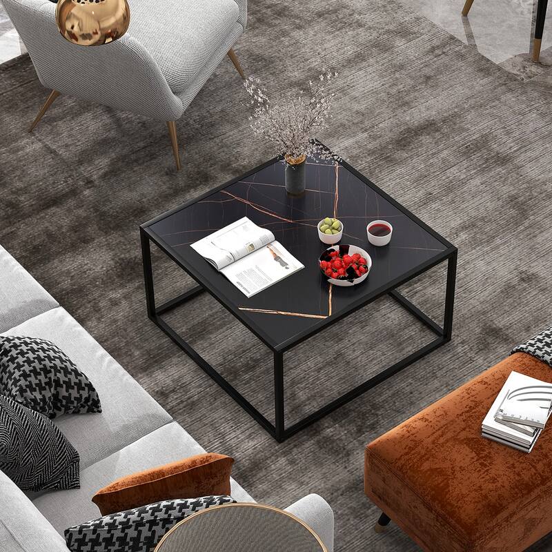 Costway Coffee Table Modern Rectangular Coffee Table Metal Frame For - 27.5'' x 27.5'' x 16''