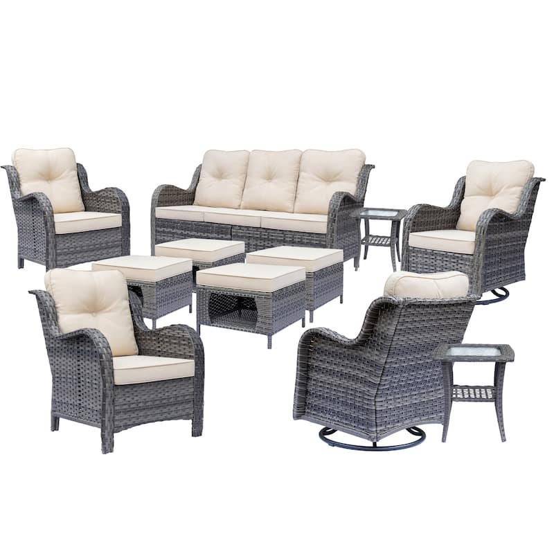 Outdoor Patio Furniture-Gray Wicker Outdoor Swivel Rocker Chairs Set