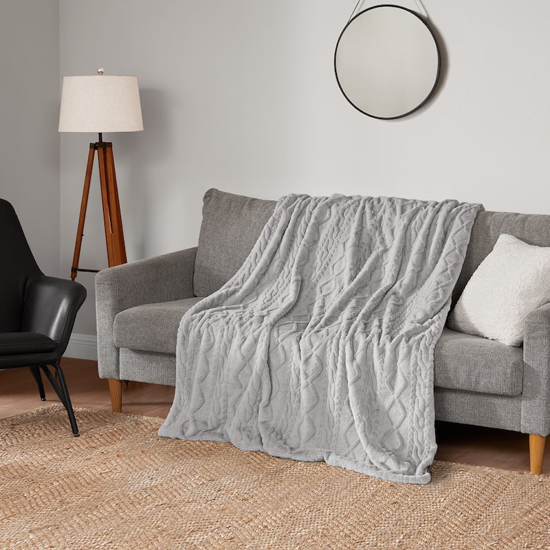 Lucky Brand Embossed Cable Rabbit Synthetic Fur 50" x 70" Throw Blanket