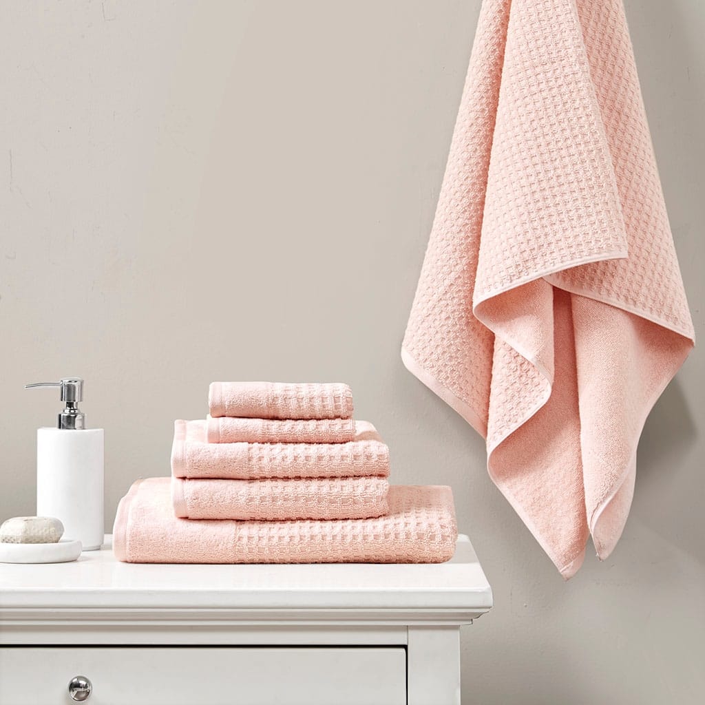 Cotton Waffle Jacquard Antimicrobial Bath Towel 6 Piece Set